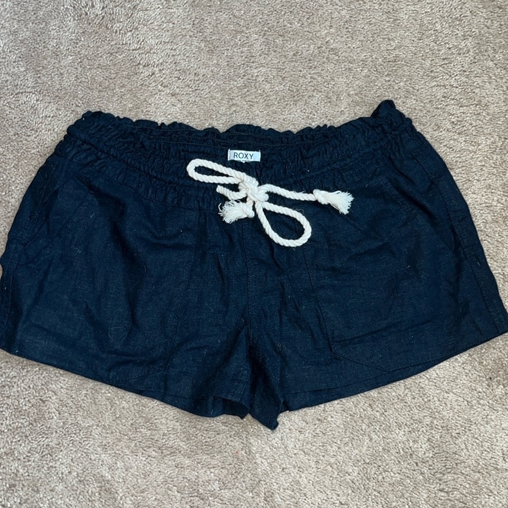 ROXY Black Linen Drawstring Shorts M